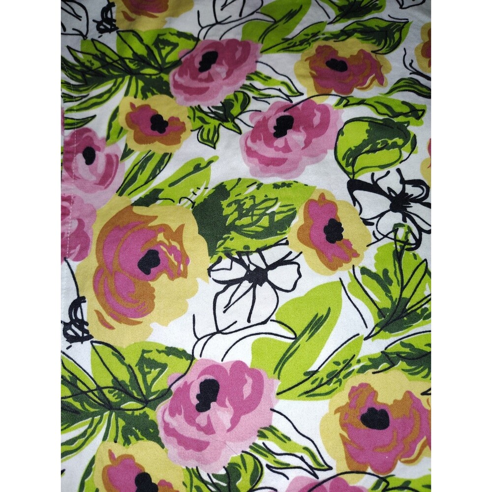 Keren Hart Floral Shacket Shirt Jacket Pockets Size L (Est) Pink Green Stripe - Picture 13 of 13